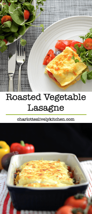 My delicious vegetarian lasagne recipe. Crammed full of roasted peppers, tomatoes and onions.
