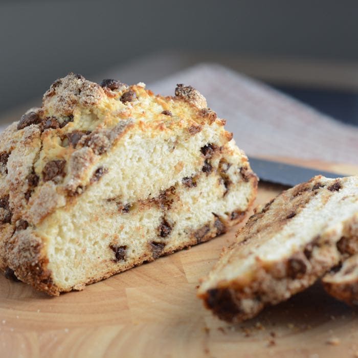 Traditional Irish soda bread with a sweet, chocolatey twist. Unbelievably simple to make, no kneading, no proving, and ready for the oven in under 10 minutes.