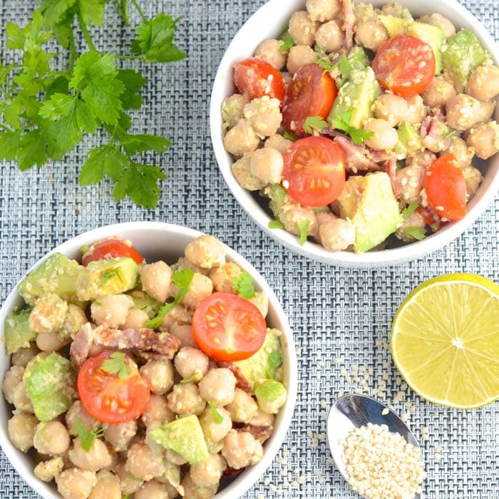 chickpea bacon avocado salad above