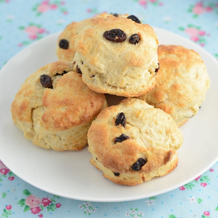 Fruit scones on a plate.