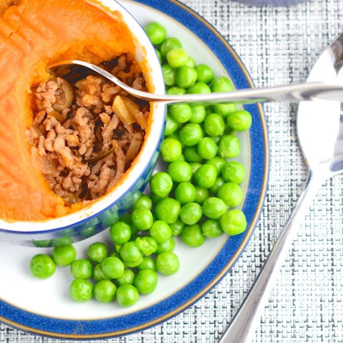 A delicious alternative to cottage pie, made with minced pork and topped with sweet potato. Low calorie and full of flavour.