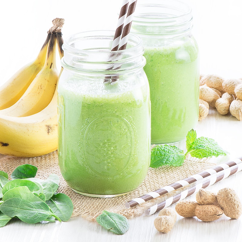 Have a healthy and delicious start to your day with this quick and easy banana, peanut butter & mint green smoothie. 