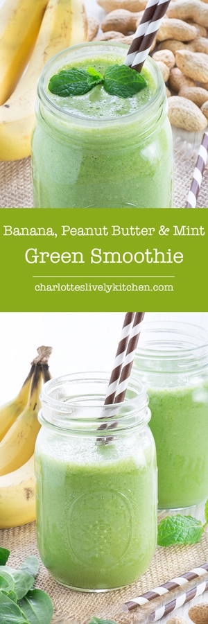 banana peanut butter mint green smoothie pin