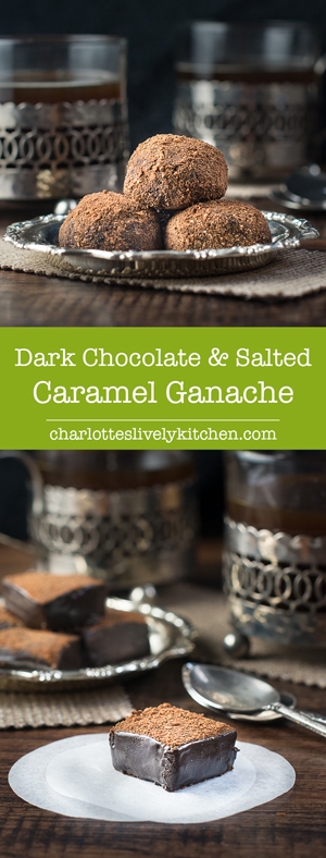 Dark chocolate and salted caramel ganache squares - the perfect indulgent after dinner treat.