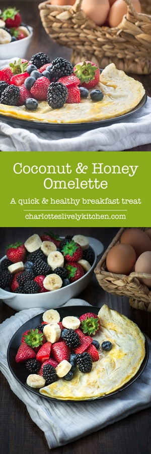 Coconut and Honey Omelette - A delicious sweet omelette, flavoured with coconut oil and a hint of honey. Quick and easy to make - ready in just 5 minutes. Perfect for a healthy breakfast treat.