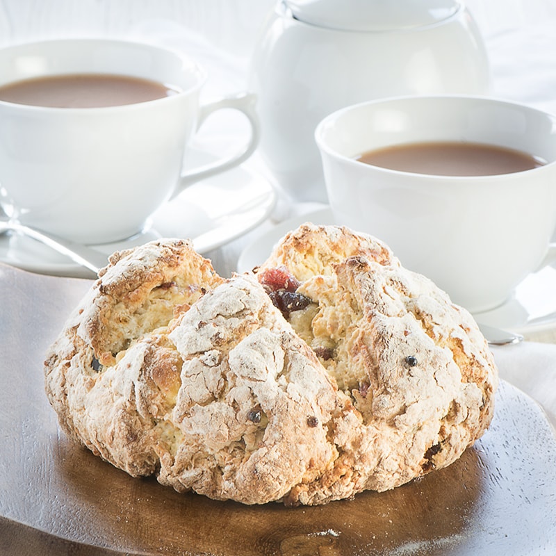 A delicious and really simple sweet soda bread flavoured with marzipan, cherries and orange blossom water. 