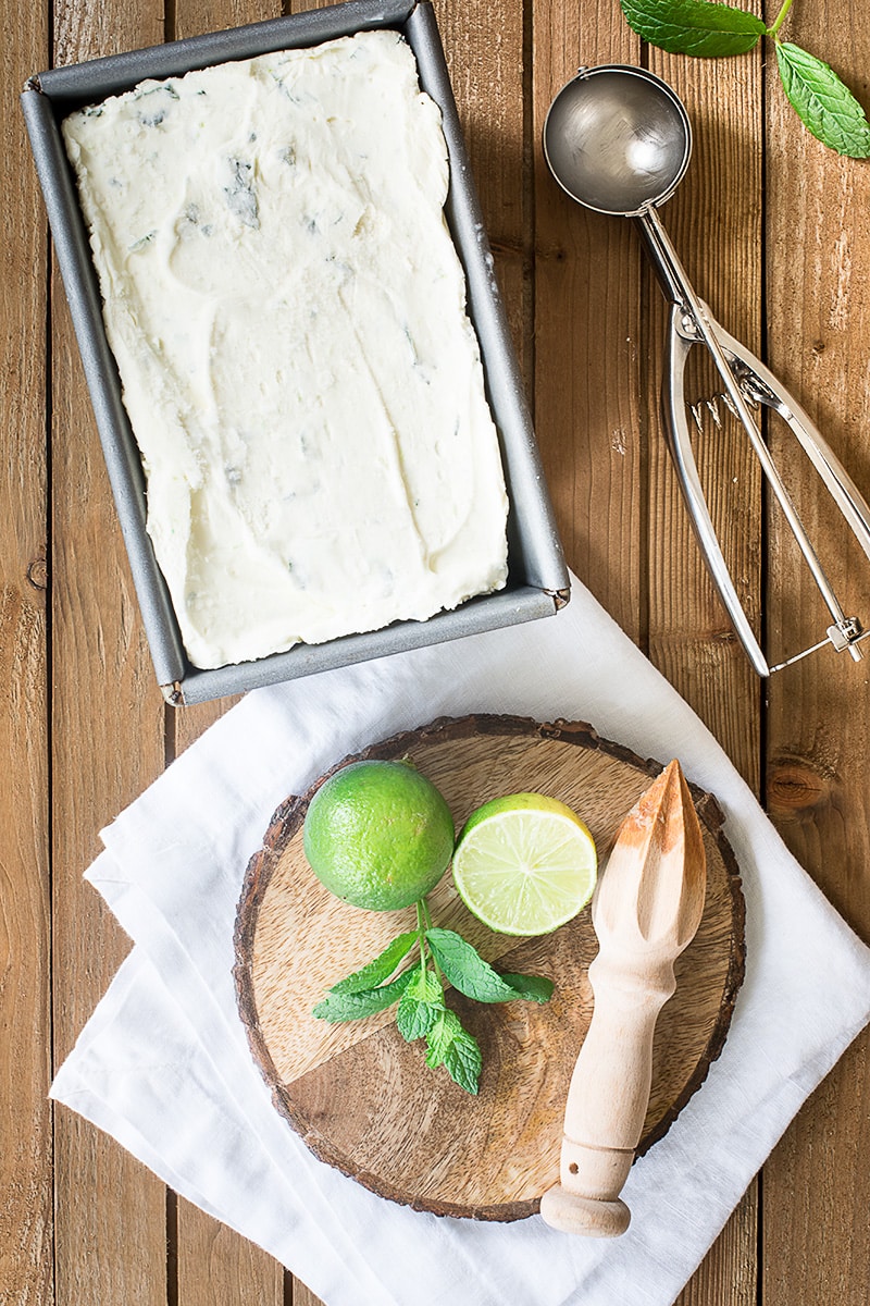 Cool down this summer with this easy to make no-churn mojito ice cream flavoured with lime, mint and plenty of rum.