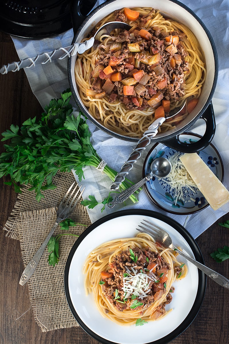 A delicious take on the traditional spaghetti bolognese with under 600 calories and over half of your five-a-day fruit and vegetables in one serving.