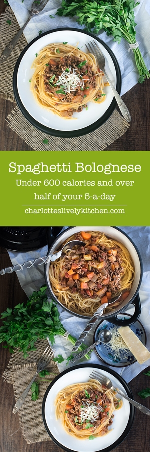 A delicious take on the traditional spaghetti bolognese with under 600 calories and over half of your five-a-day fruit and vegetables in one serving.