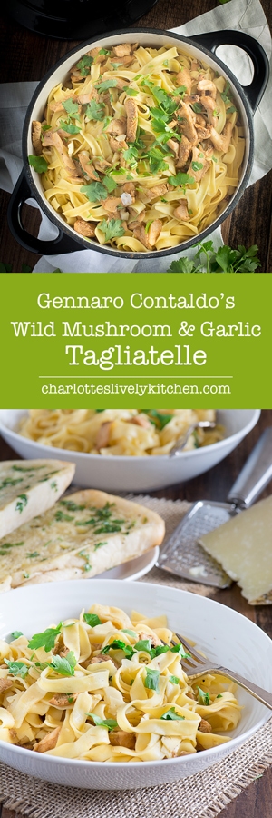 Gennaro Contaldo's delicious recipe for tagliatelle with a quick and easy wild mushroom and garlic sauce. Ready in just 15 minutes so perfect for a quick mid-week dinner and under 250 calories a serving.