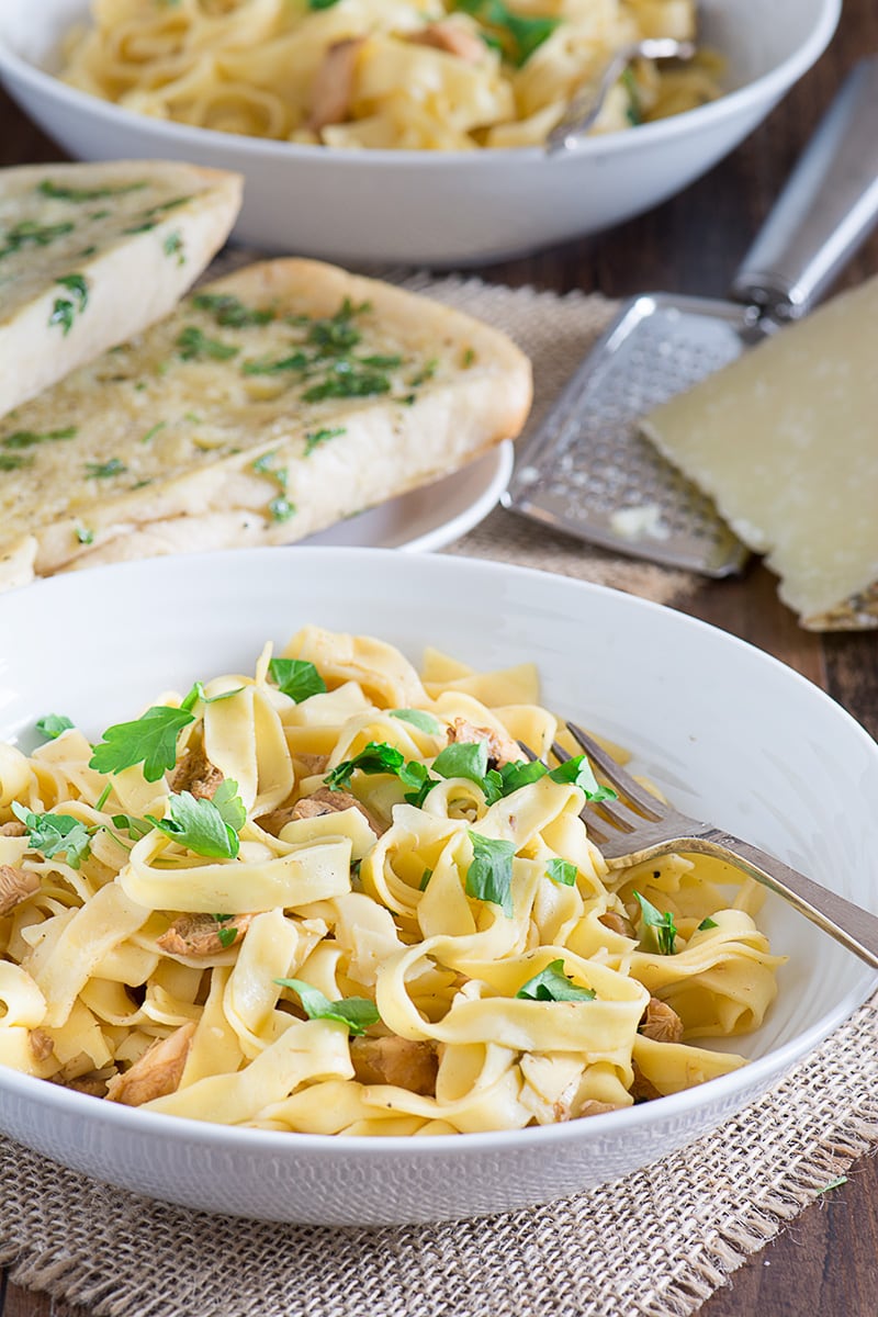 Gennaro Contaldo's delicious recipe for tagliatelle with a quick and easy wild mushroom and garlic sauce. Ready in just 15 minutes so perfect for a quick mid-week dinner and under 250 calories a serving.