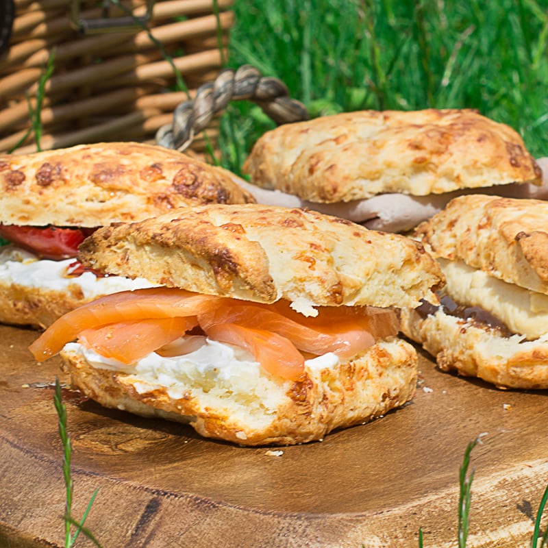 How to make really easy, and deliciously cheesy scones. Then once they're made, why not turn them into yummy scone-wiches, perfect for a picnic on a summer's day.