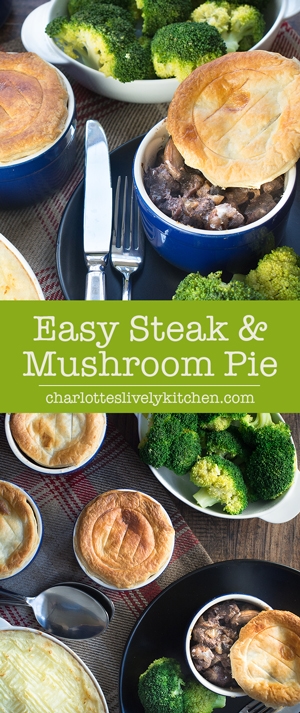 My super easy and really delicious steak and mushroom pie. Ready for the oven in just a few minutes, it's the perfect midweek dinner.