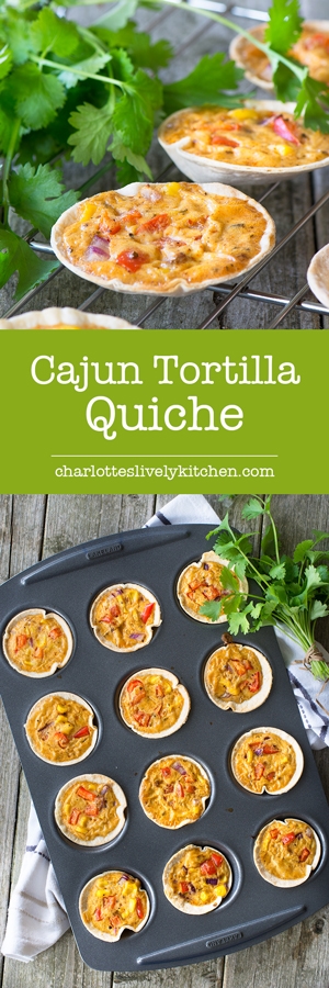 Circles of tortilla replace the pastry in these easy to make mini quiches flavoured with cajun spices, red pepper, red onion and sweetcorn
