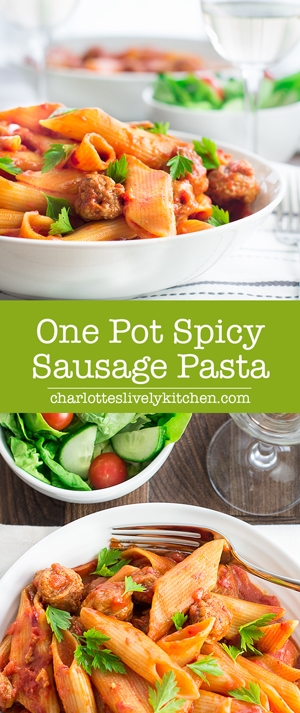 One-pot spicy sausage pasta - really simple to make and half the washing up of regular pasta.