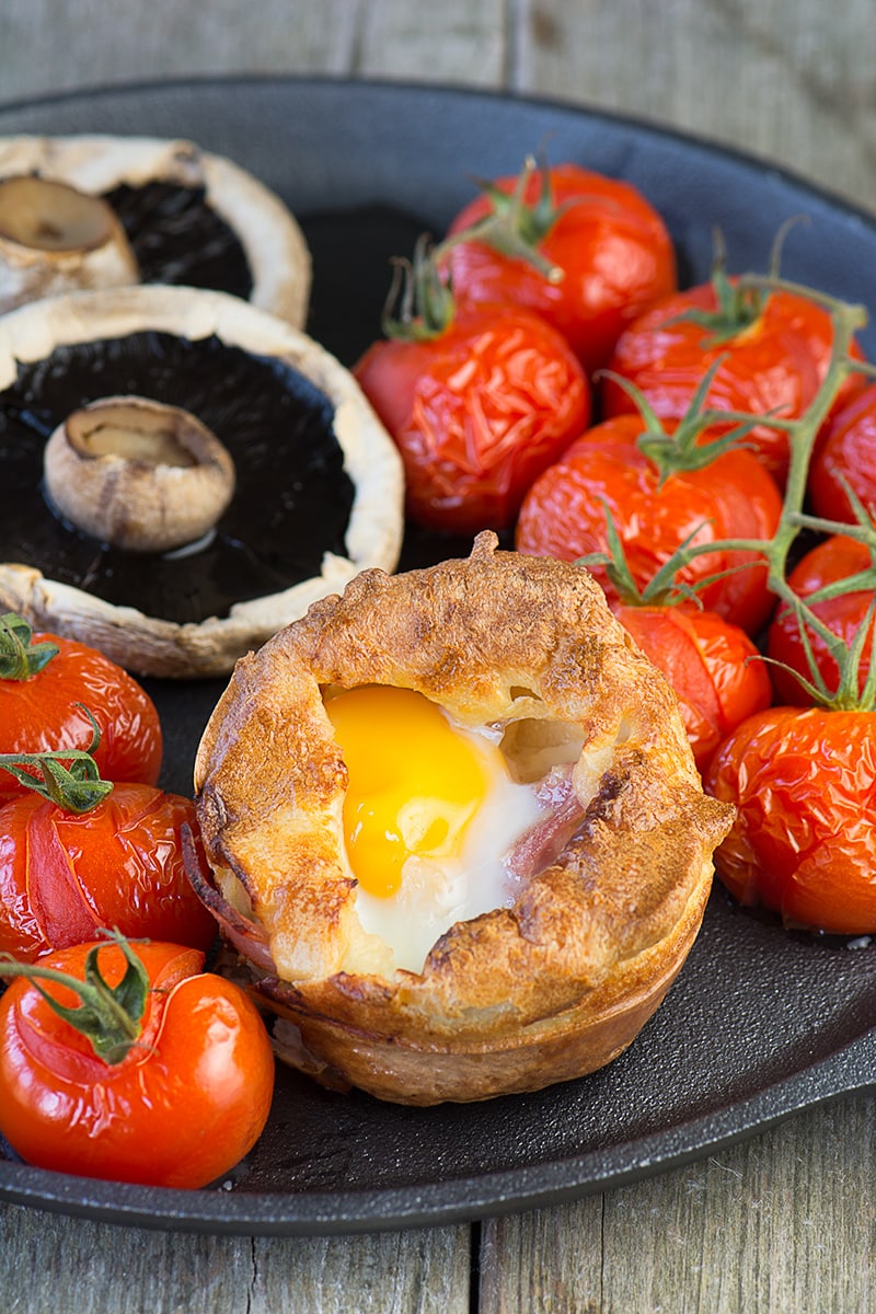 A twist on the traditional toad-in-the hole made with sausages, bacon and a perfectly cooked egg baked in the centre.