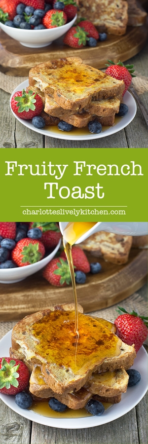 A twist on traditional french toast made with fruit bread and with added orange zest. Perfect for breakfast served with maple syrup and fresh fruit.