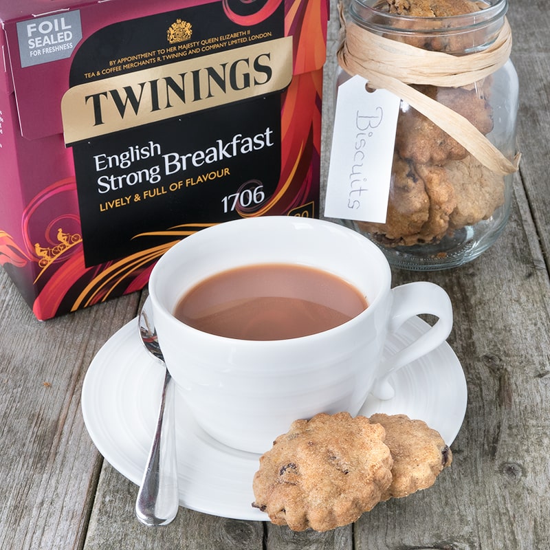 Bara Brith biscuits - A crunchy spiced shortbread biscuit with orange zest and tea-infused raisins.