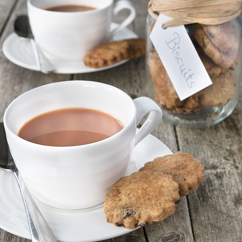 Bara Brith biscuits - A crunchy spiced shortbread biscuit with orange zest and tea-infused raisins.
