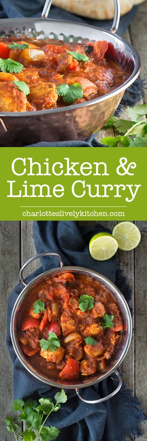 This healthy chicken & lime curry is easy to make and jam-packed full of flavour from the homemade curry paste. It's low in calories and more than 3 of your 5-a-day, great if you're on a diet or the perfect excuse for an extra naan bread and onion bhaji!