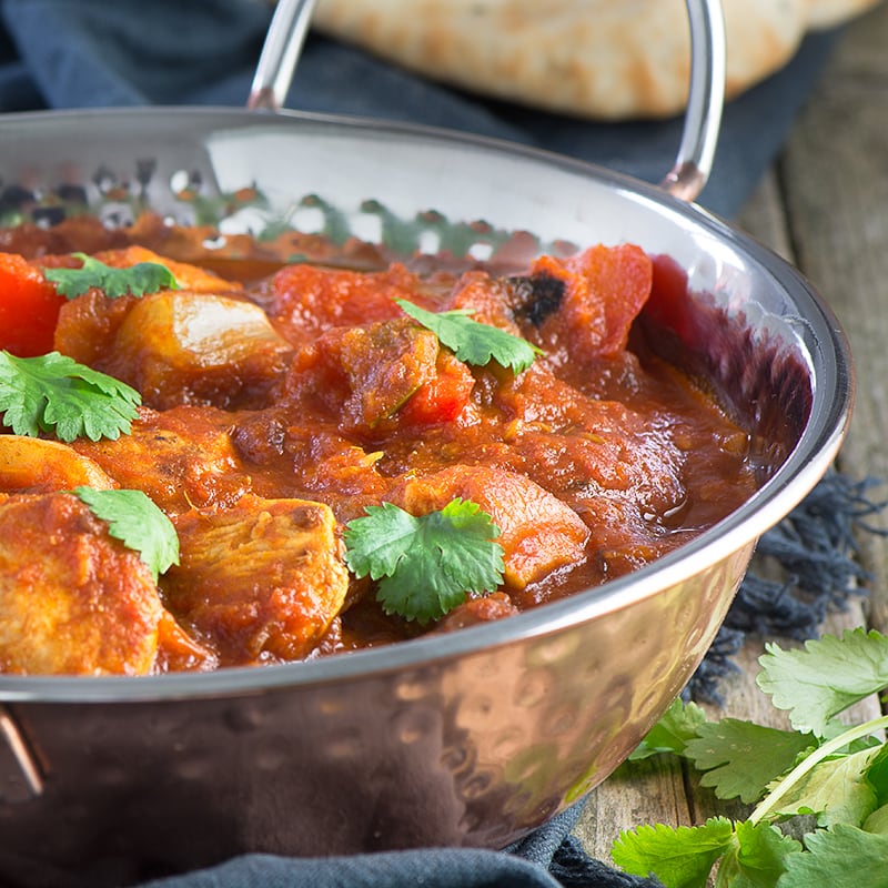This healthy chicken & lime curry is easy to make and jam-packed full of flavour from the homemade curry paste. It's low in calories and more than 3 of your 5-a-day, great if you're on a diet or the perfect excuse for an extra naan bread and onion bhaji!