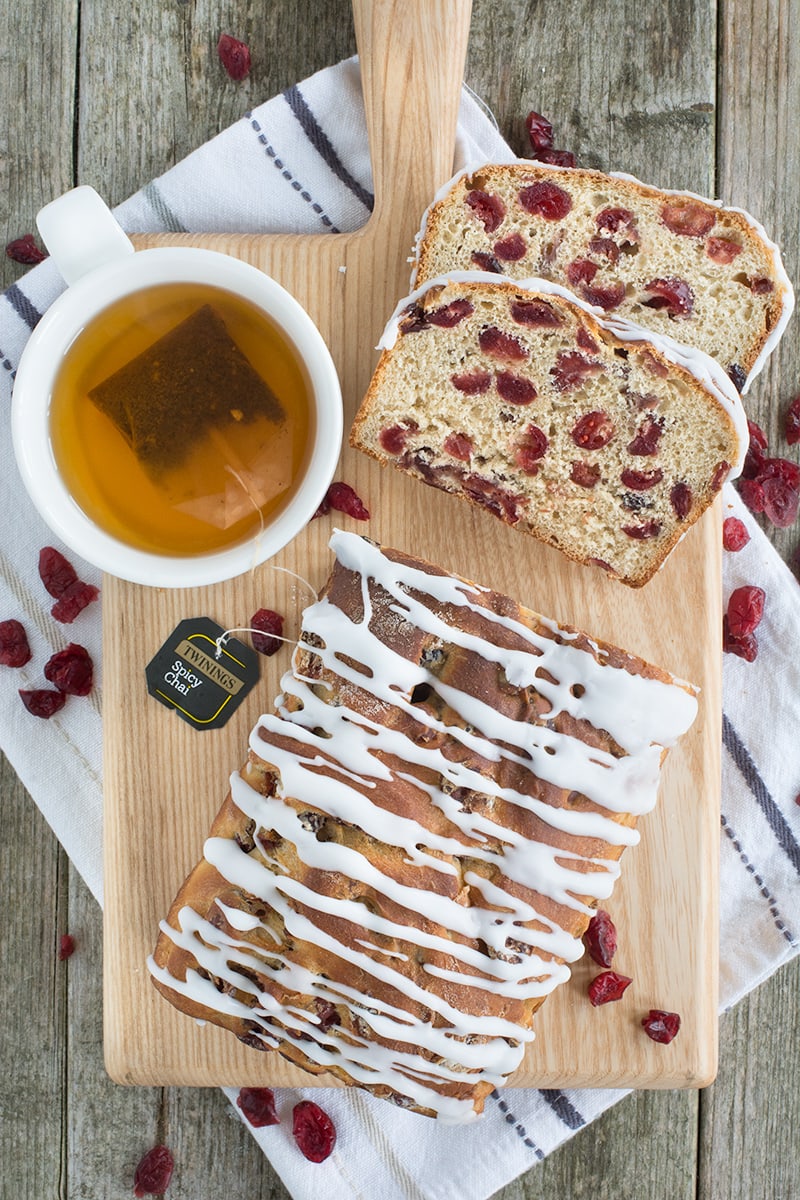 Spicy Chai Tea & Cranberry Ice Loaf - A family-sized iced bun packed full of plenty of Twinings Spicy Chai Tea-soaked cranberries.