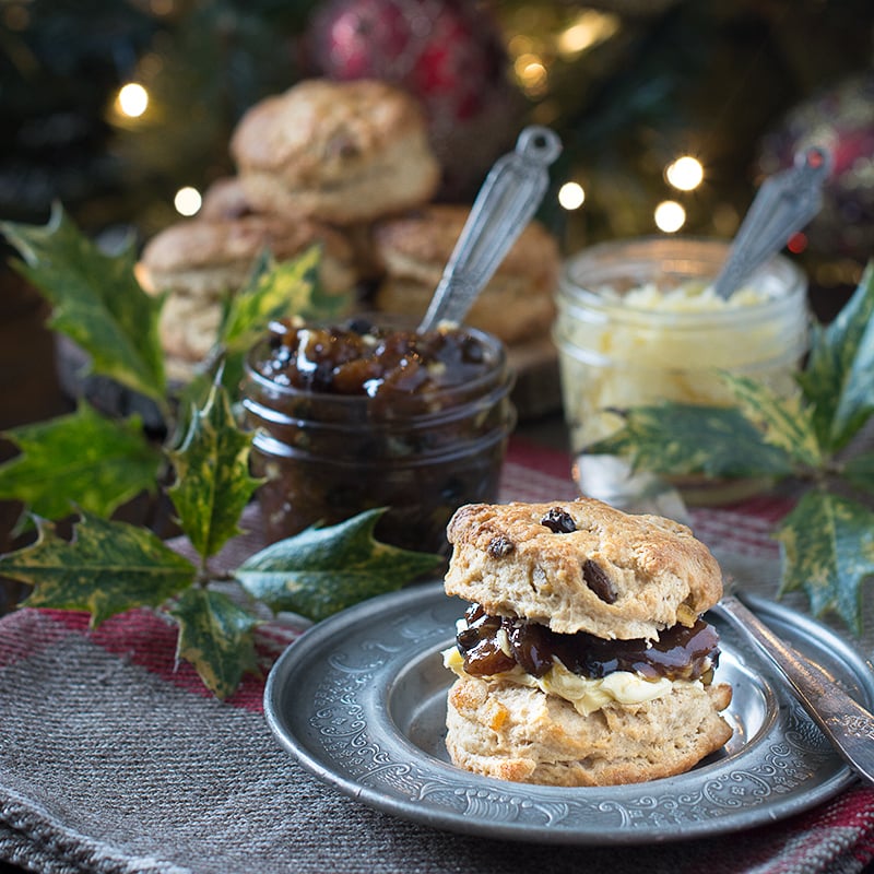 Christmas scones - brandy scones with mincemeat and marzipan. A festive twist on a classic afternoon tea treat.