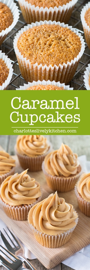 Easy to make caramel cupcakes which get their caramel flavour from using both light brown sugar and adding caramel sauce to the mix.