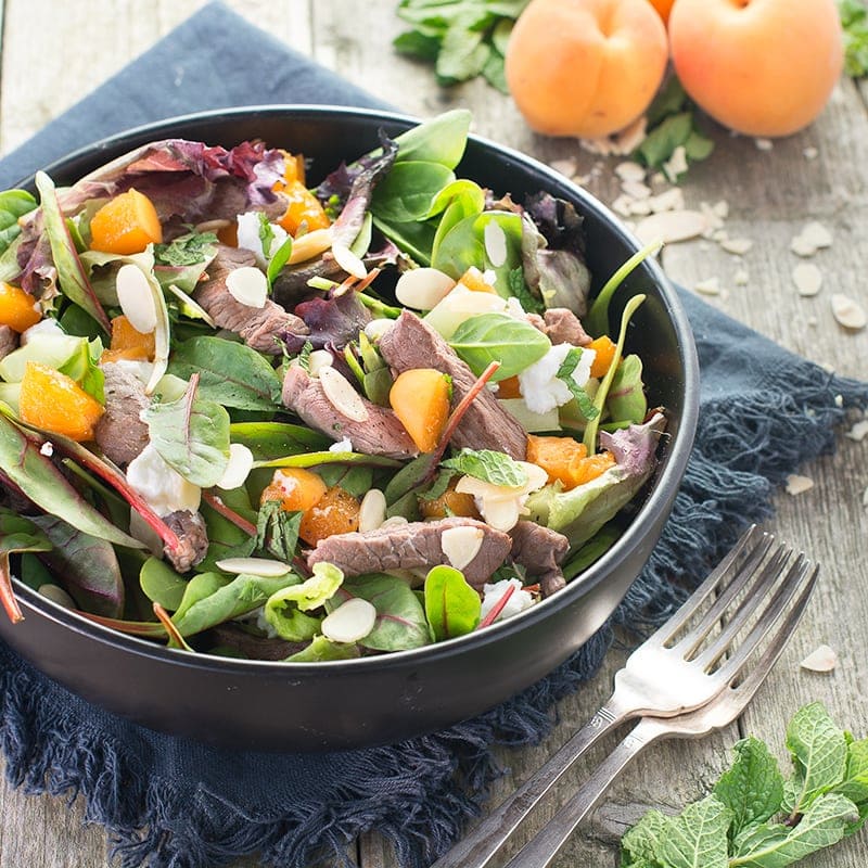 Lamb Salad with Goats Cheese, Apricots and Almonds | Charlotte's Lively ...