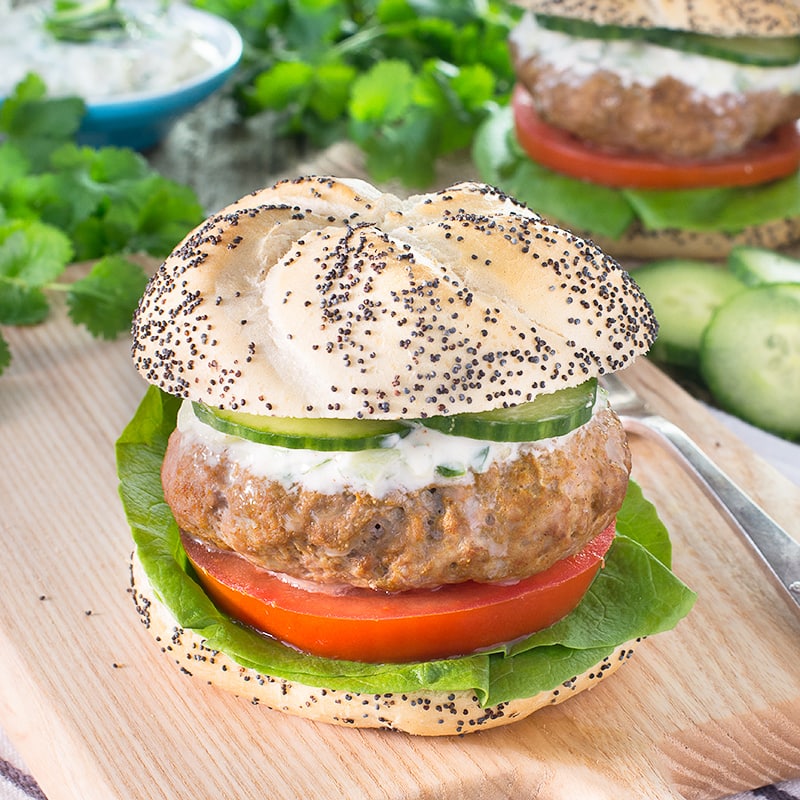 Spiced lamb burgers are so simple to make and packed full of flavour. Perfect for a quick and easy meal or BBQ served with cooling cucumber and mint raita.