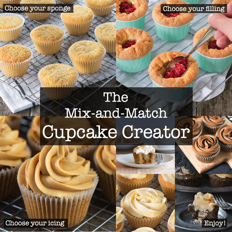 Create your own perfect cupcake recipe. Choose your sponge, choose your filling, choose your icing and enjoy! 