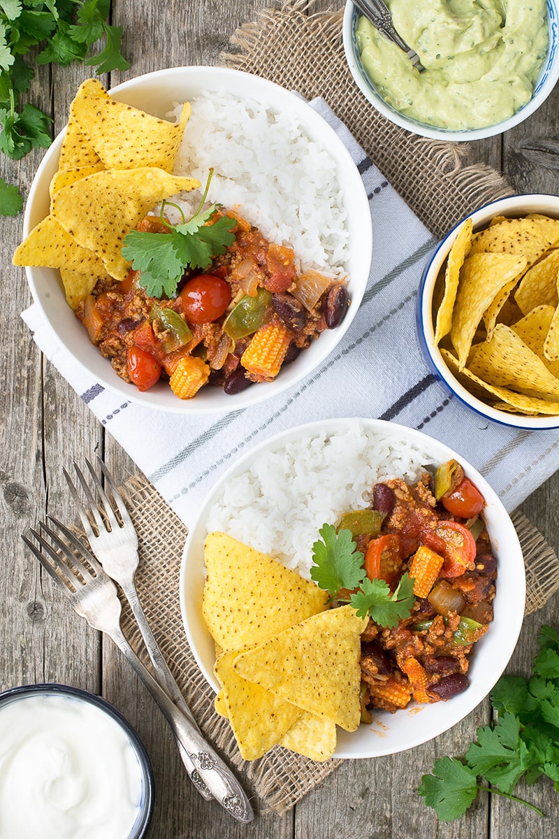 A delicious twist on the traditional chilli con carne, made with lamb mince and crunchy summer vegetables.