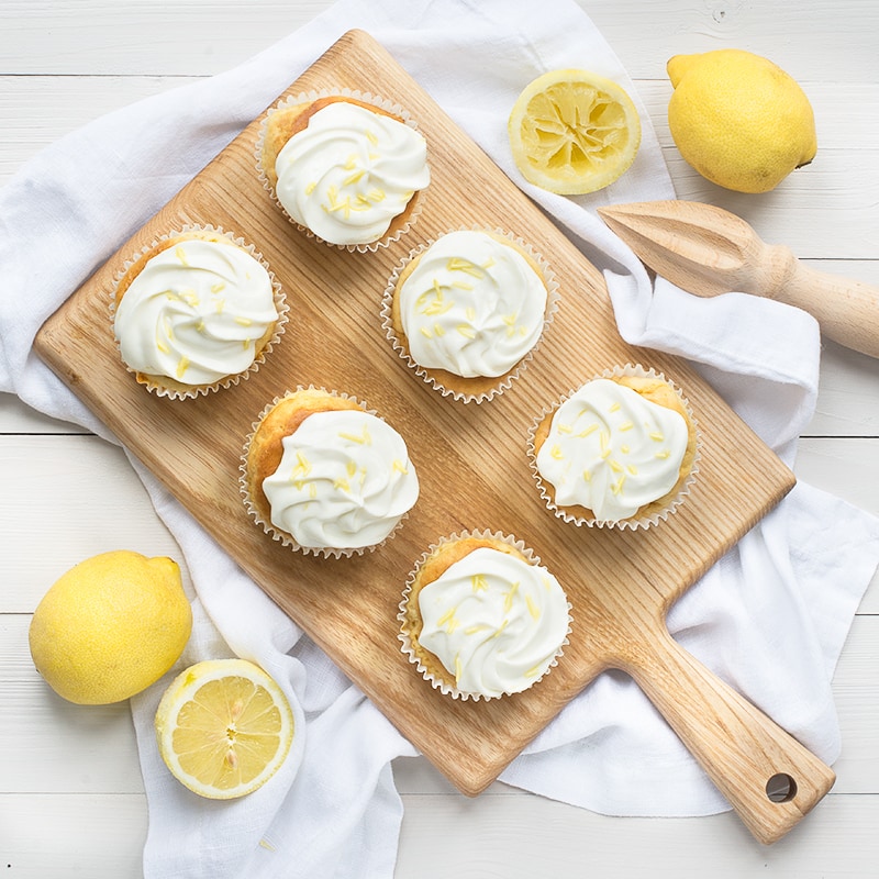 Switching the sugar for SPLENDA in these cupcakes with lemon cream cheese frosting makes for a delicious, lower calorie treat. 