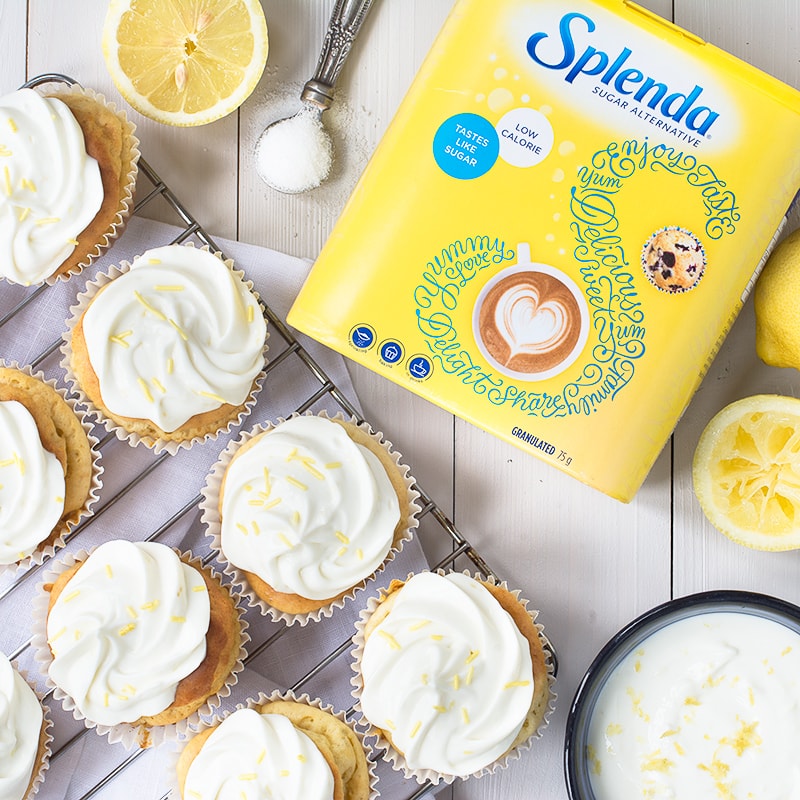 Switching the sugar for SPLENDA in these cupcakes with lemon cream cheese frosting makes for a delicious, lower calorie treat. 