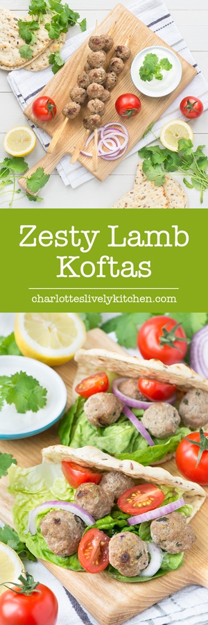 These easy lamb koftas flavoured with spices, mint and lemon zest are perfect for a summer barbecue, served in a flat bread with salad and yogurt.