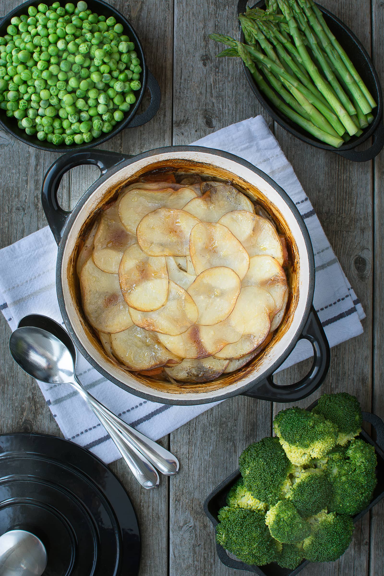My take on a traditional Lancashire Lamb Hotpot - melt-in-the-mouth lamb and vegetables topped with crisp buttery potatoes.