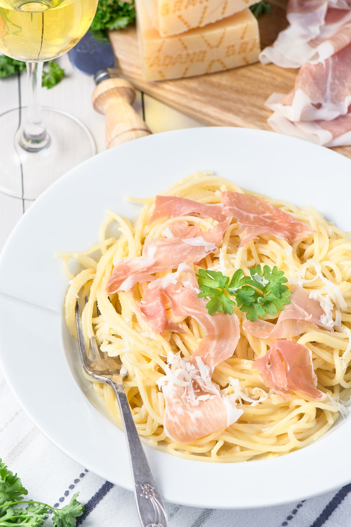 Spaghetti Carbonara With Grana Padano Prosciutto Di San Daniele Charlotte S Lively Kitchen