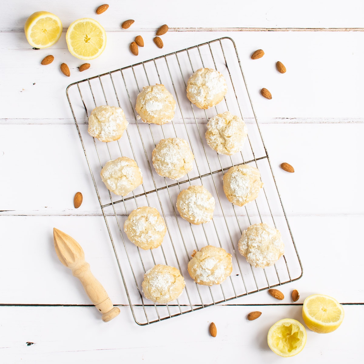 Delicious soft centred Lemon Amaretti Biscuits. So easy to make, crisp on the outside, chewy in the middle and packed with lemon flavour. They’re naturally gluten-free too.