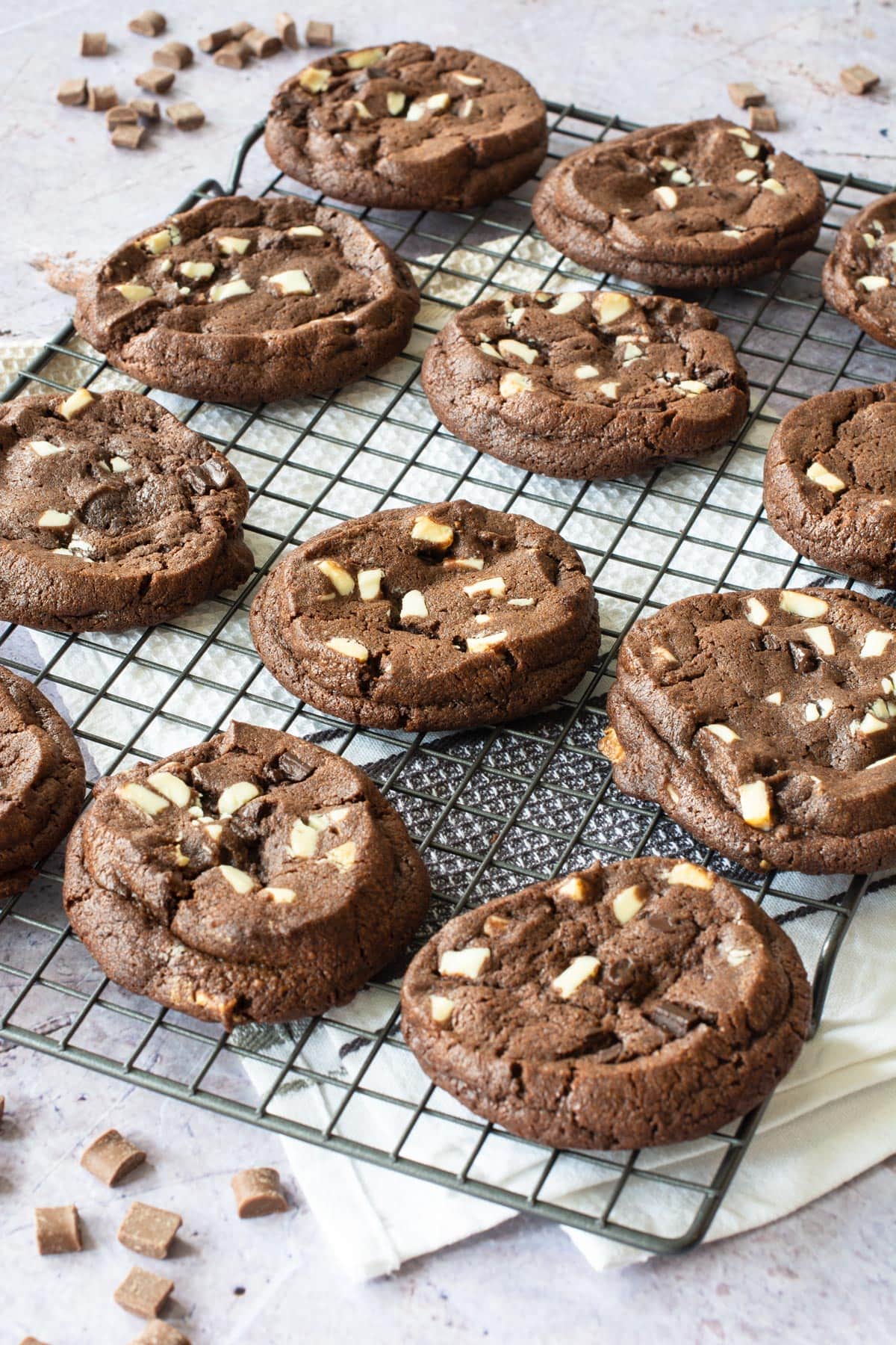 Triple Chocolate Cookies - The ultimate chocolate fix in biscuit form. Milk chocolate cookies with plenty of milk and dark chocolate chunks - Delicious!