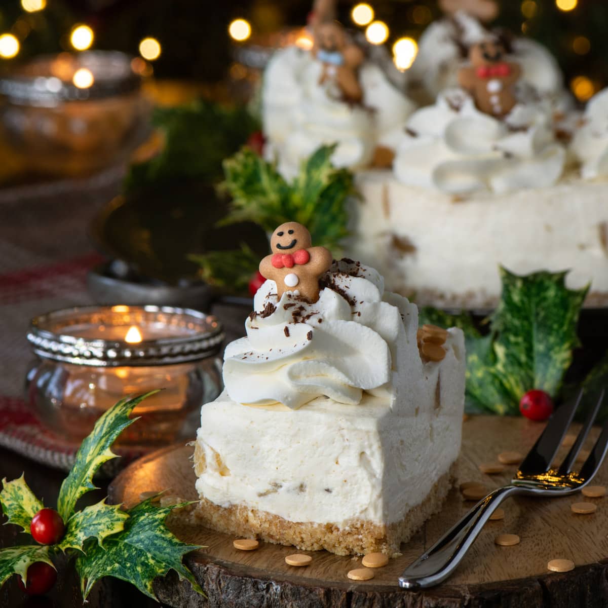 No-Bake Ginger Cheesecake - A crunchy biscuit base with a smooth ginger cheesecake filling and plenty of chopped stem ginger running through it, topped with swirls of whipped cream and grated dark chocolate.