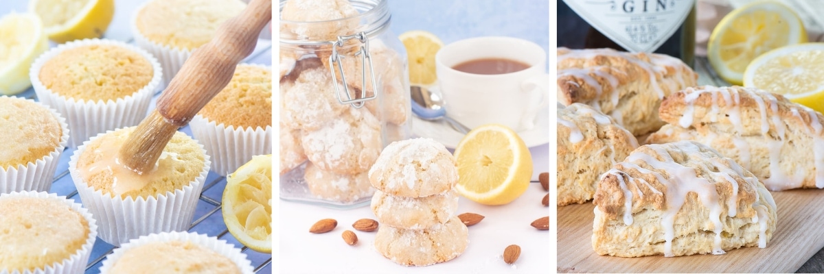 Lemon Drizzle Cupcakes, Lemon Amaretti Biscuits and Gin & Lemon Scones