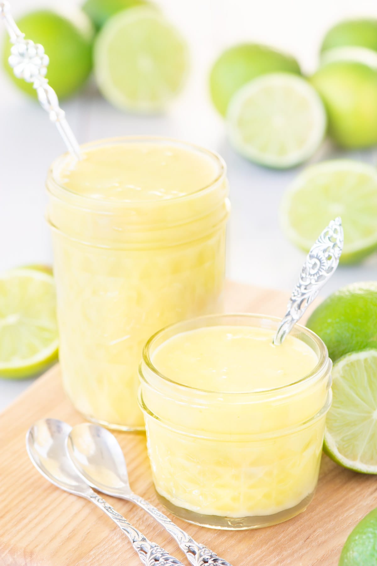 Two jars of lime curd.