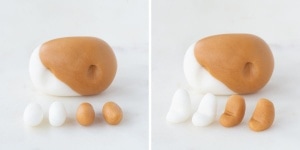 The four fondant legs - tow white and two brown. They're pictured next to the body to show a comparison of the size.