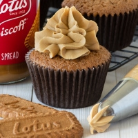 Cupcake topped with Biscoff buttercream.