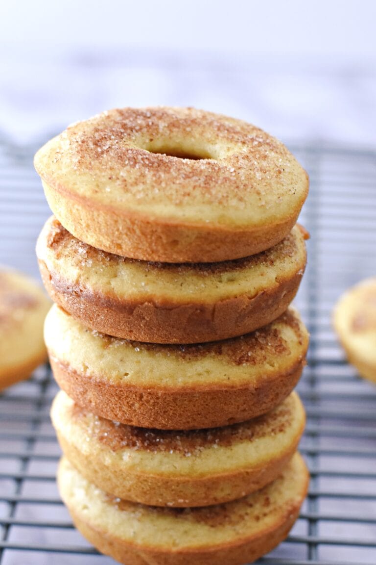 A stack of cinnamon sugar baked doughnuts.