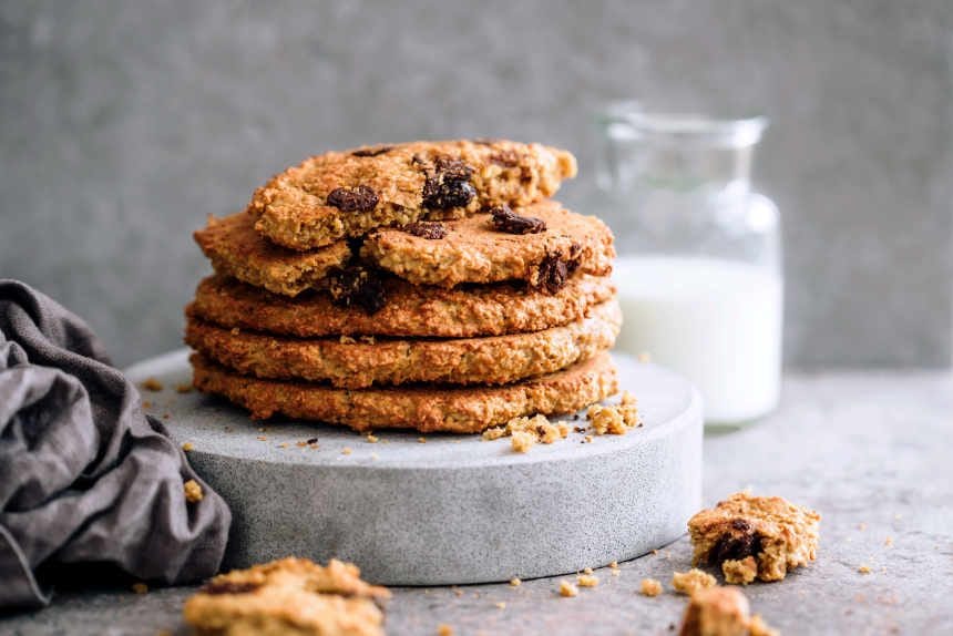 A stack of peanut butter and oatmeal cookies.